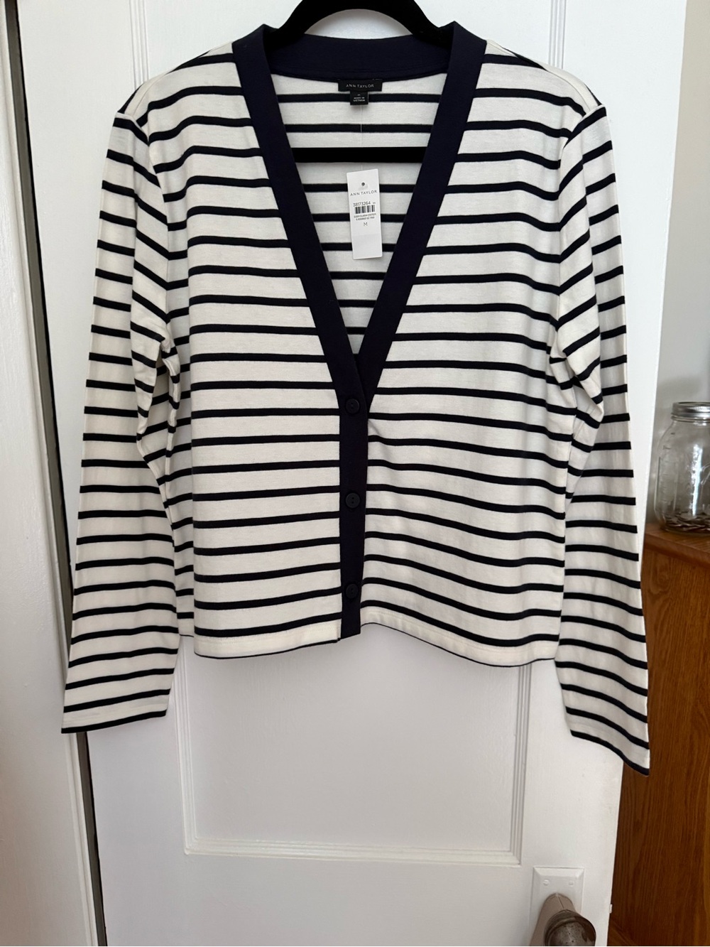 Ann Taylor Black & White Striped Button Cardigan